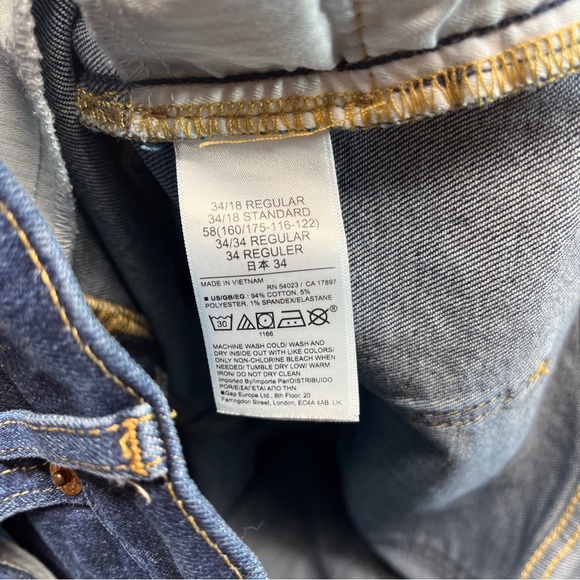 Gap Vintage Slim High Rise Jeans 34 18R Dark Indigo Stretch Denim Raw Hem - Picture 12 of 15